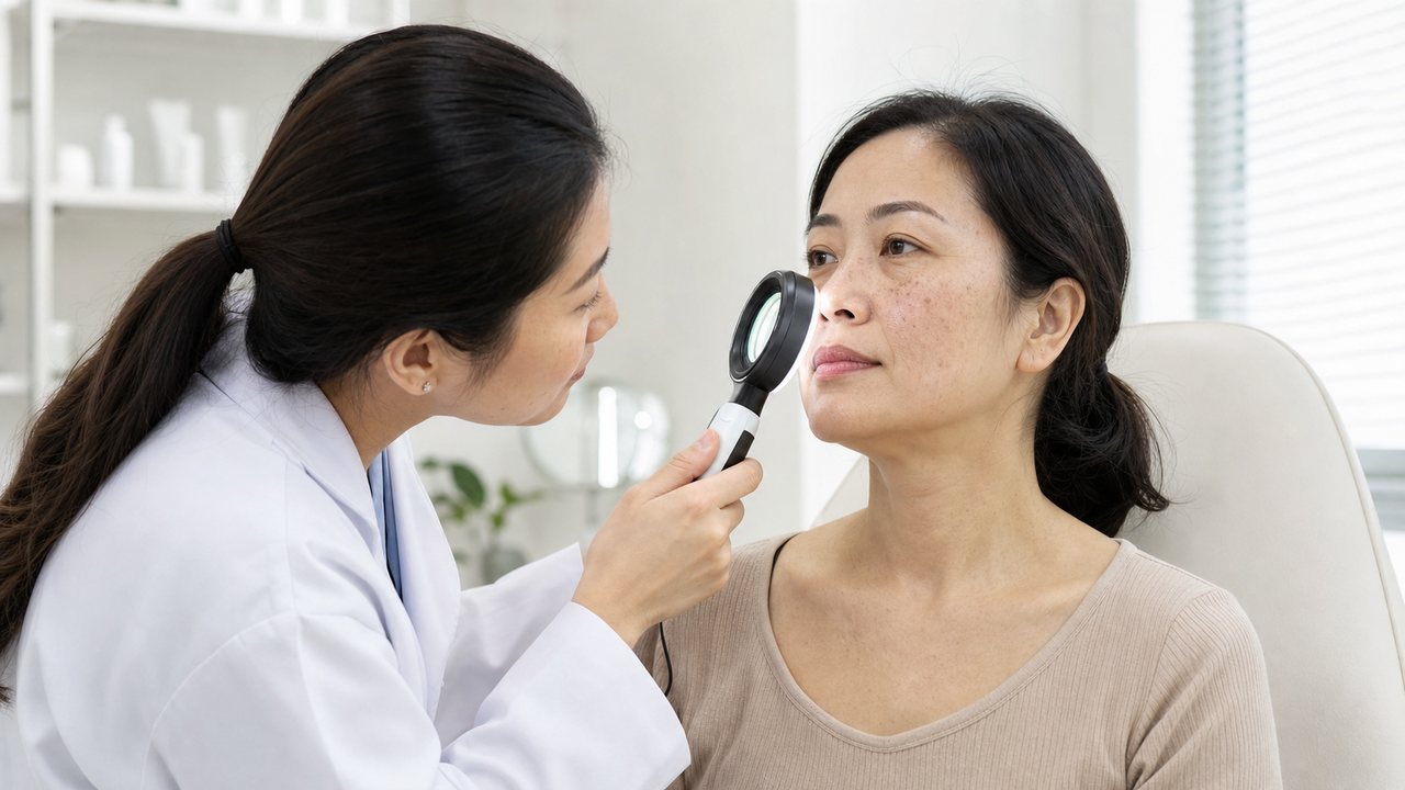 Thăm khám da liễu giúp phân biệt tàn nhang với nám, đồi mồi, nốt ruồi hoặc các tổn thương sắc tố cần theo dõi.