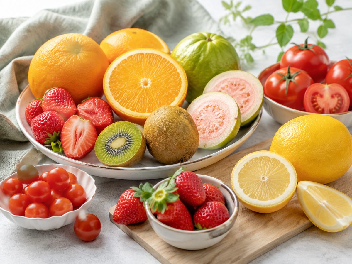 Trái cây giàu vitamin C hỗ trợ tổng hợp collagen và chống oxy hóa cho da (Ảnh minh họa được tạo bởi AI)
