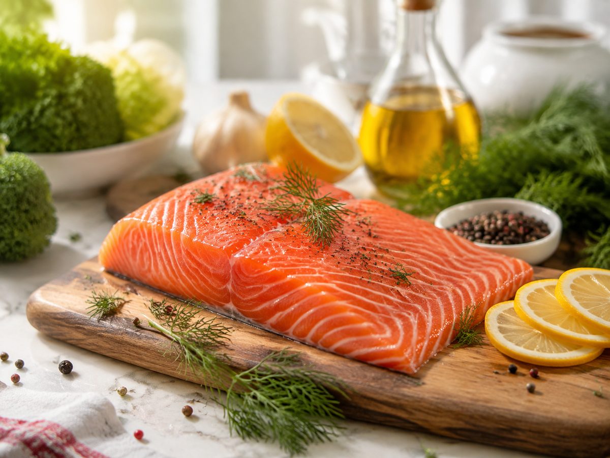 Cá hồi giàu omega-3 hỗ trợ hàng rào da và sức khỏe làn da (Ảnh minh họa được tạo bởi AI)