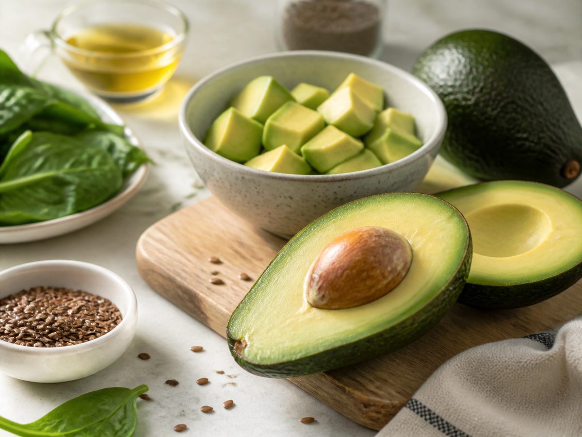 Quả bơ cung cấp chất béo không bão hòa và vitamin E hỗ trợ độ ẩm da (Ảnh minh họa được tạo bởi AI)