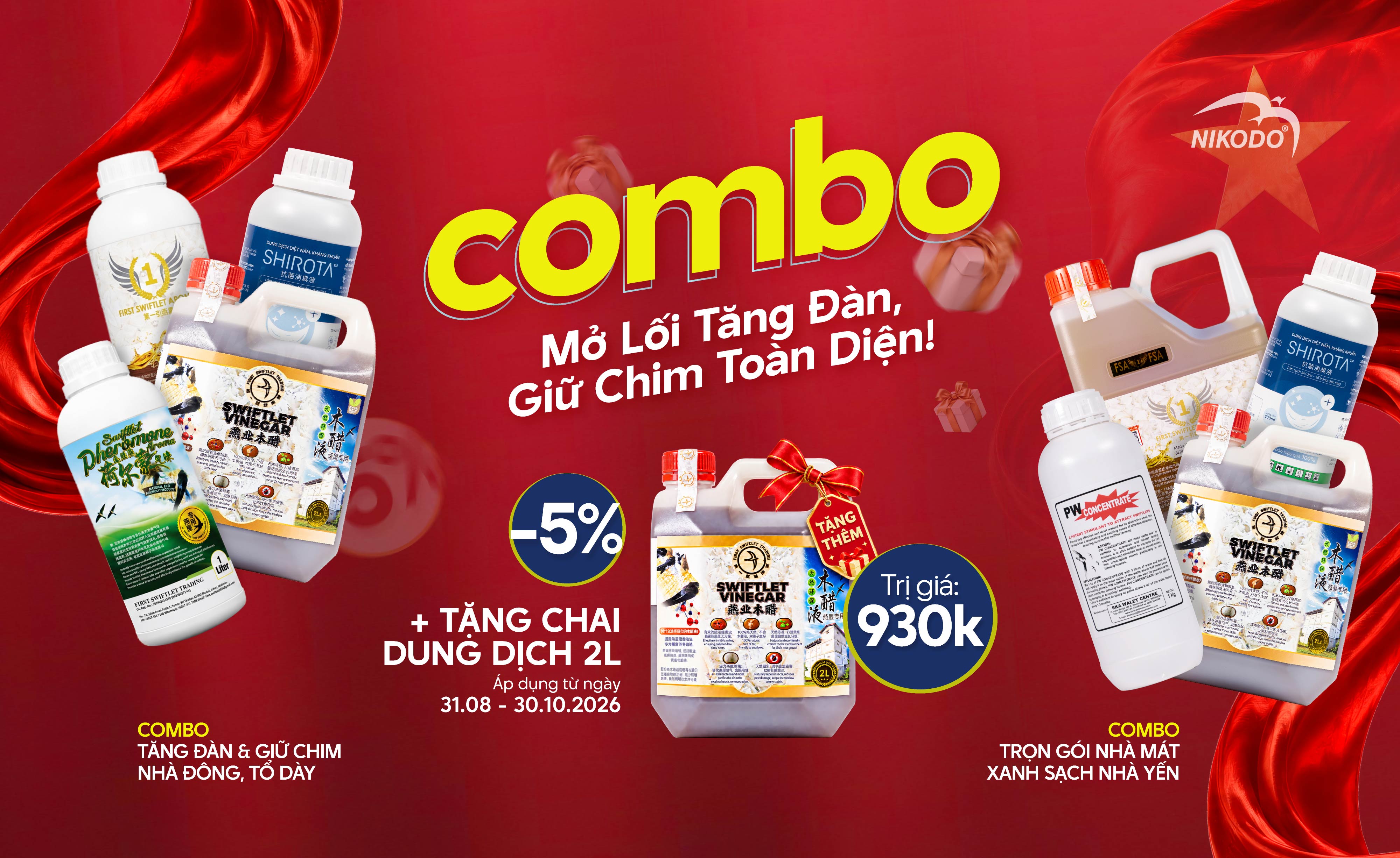 COMBO MỞ LỐI TĂNG ĐÀN, GIỮ CHIM TOÀN DIỆN! GIẢM NGAY 5% + TẶNG 1 CHAI DD 2L TRỊ GIÁ 930K