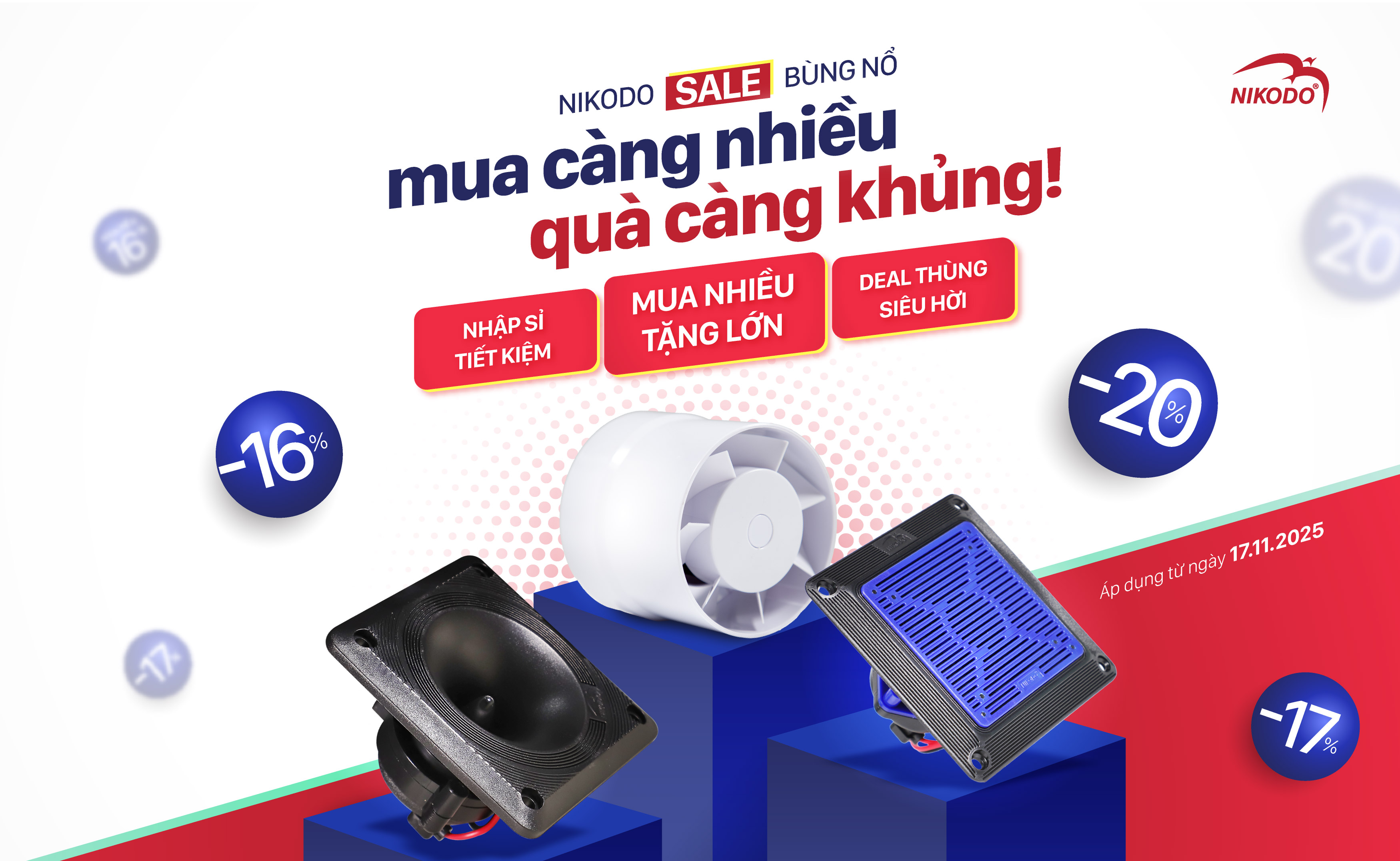 Tháng 11 Nikodo – Mua Số Lượng, Tặng Số Lượng LỚN! Deal Khủng Cho Quạt NK100 – Loa N85 – Loa AX61-W