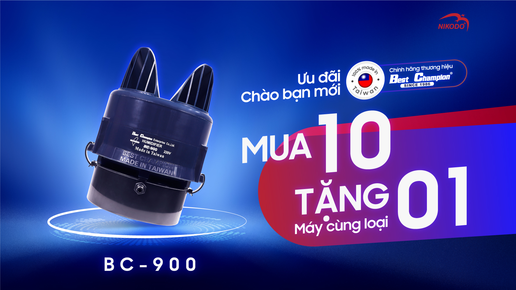 MÁY TẠO ẨM ĐÀI LOAN THẾ HỆ MỚI BC-900 – PHUN SƯƠNG ĐỈNH, VẬN HÀNH ÊM