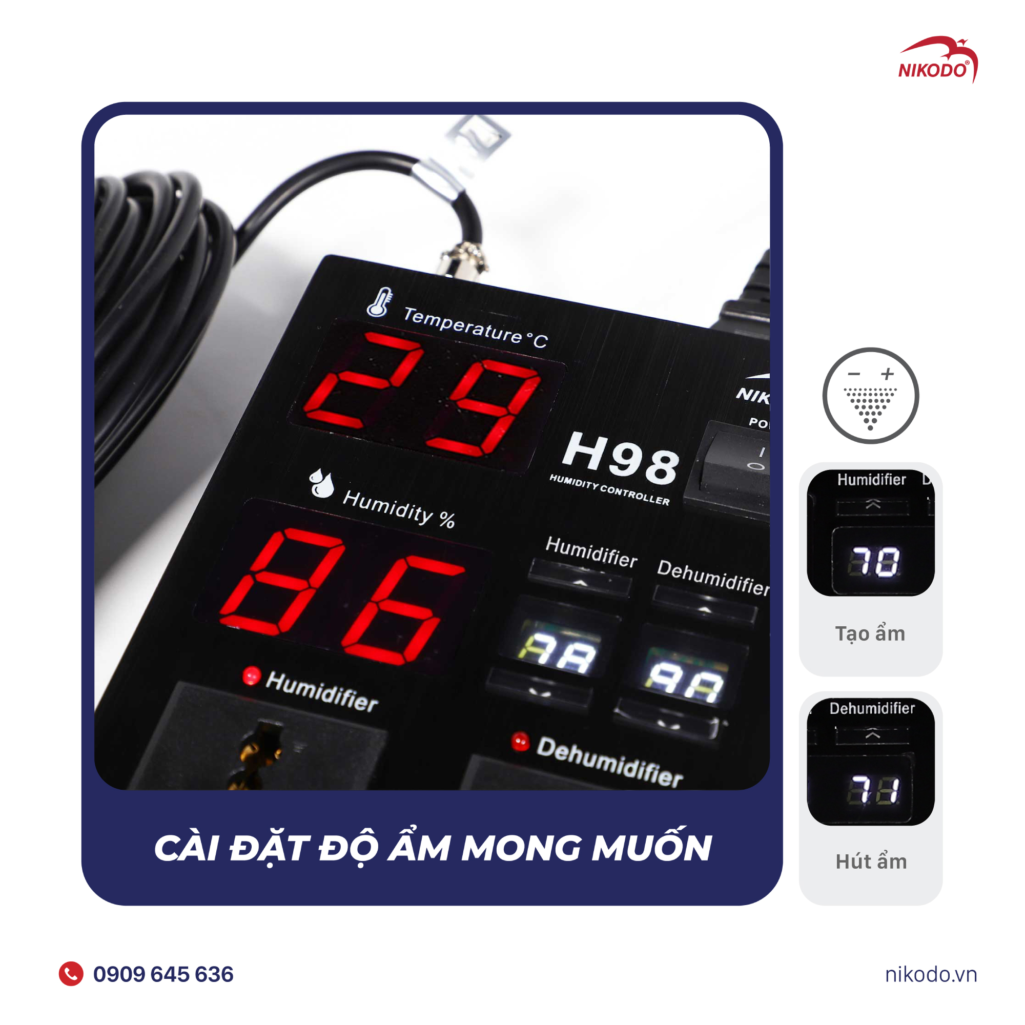 MÁY KIỂM SOÁT ĐỘ ẨM VÀ ĐO NHIỆT ĐỘ H-98 BỘ 20 MÉT