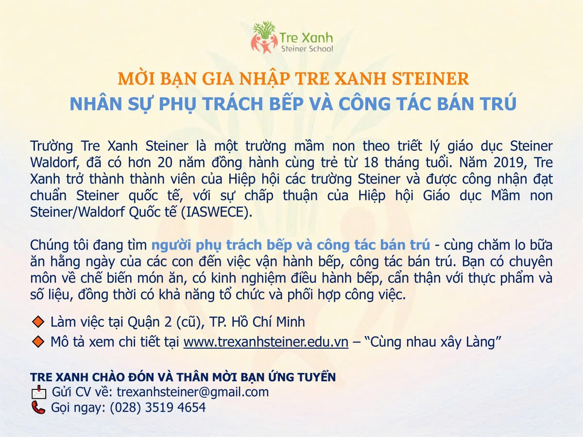 NHÂN SỰ PHỤ TRÁCH BẾP - CÔNG TÁC BÁN TRÚ