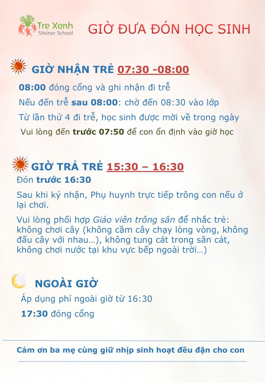Lưu ý giờ đưa đón trẻ đi học