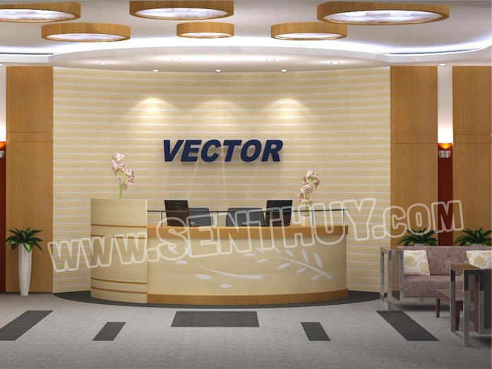 BACKDROP QUẦY LỄ TÂN GẮN LOGO MICA ĐẸP, THANH LỊCH
