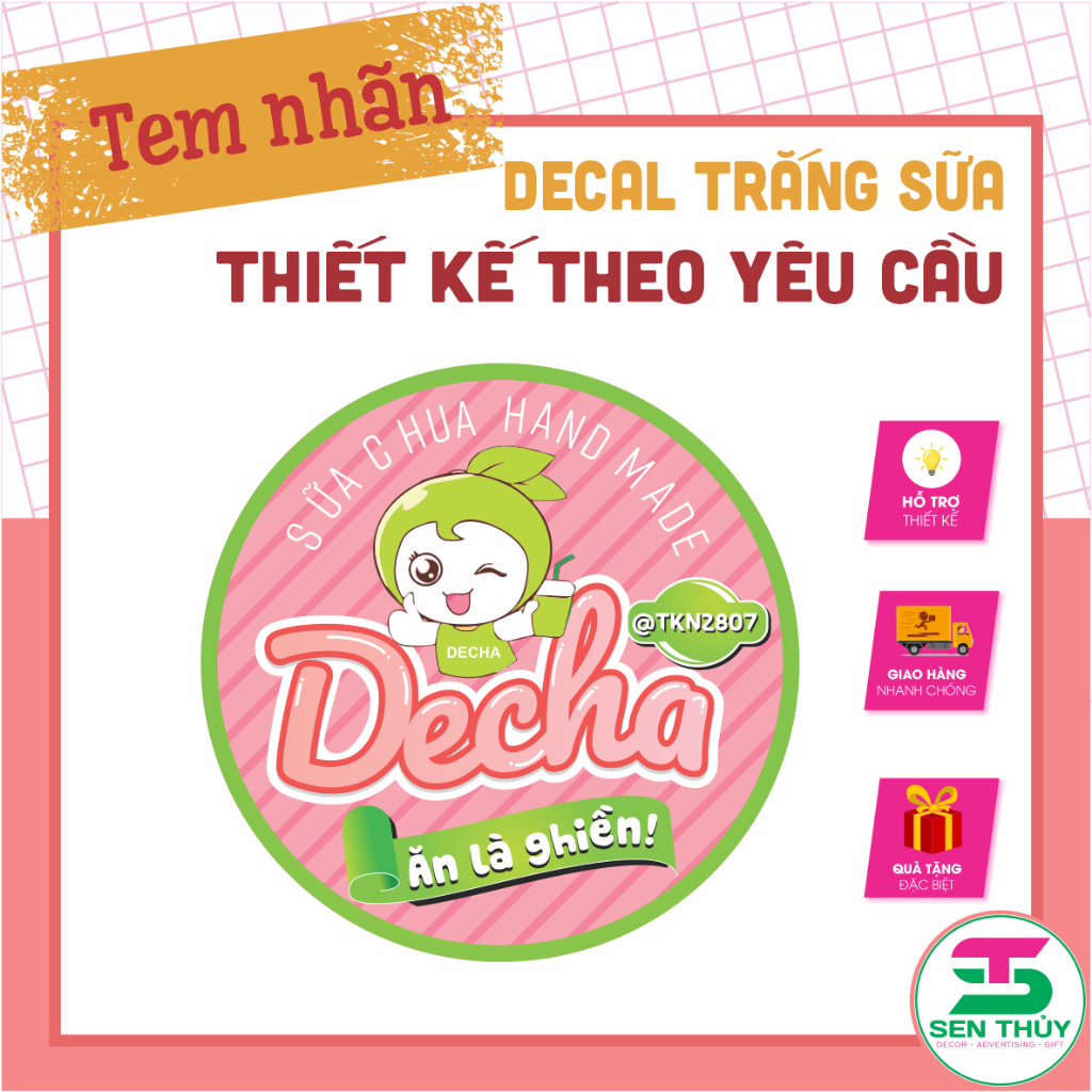 Combo 500 Tem Decal nhựa trắng sữa chống nước – In Theo Yêu Cầu – Sticker Dán Sản Phẩm