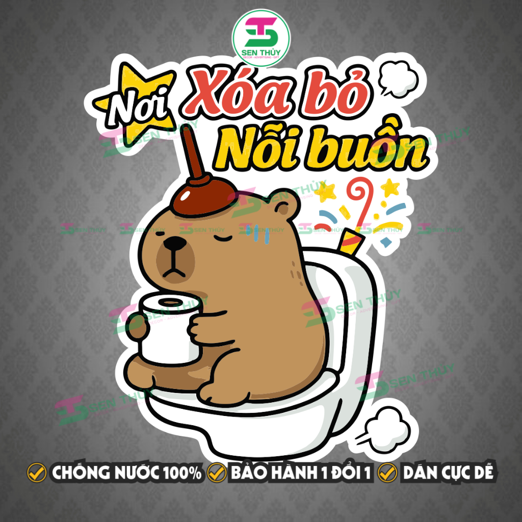 Miếng Dán Nắp Bồn Cầu Capybara - Decal Capybara, Capy Chống Nước, Bền Màu Trang Trí Nhà Tắm, Nhà Vệ Sinh, WC - WC002
