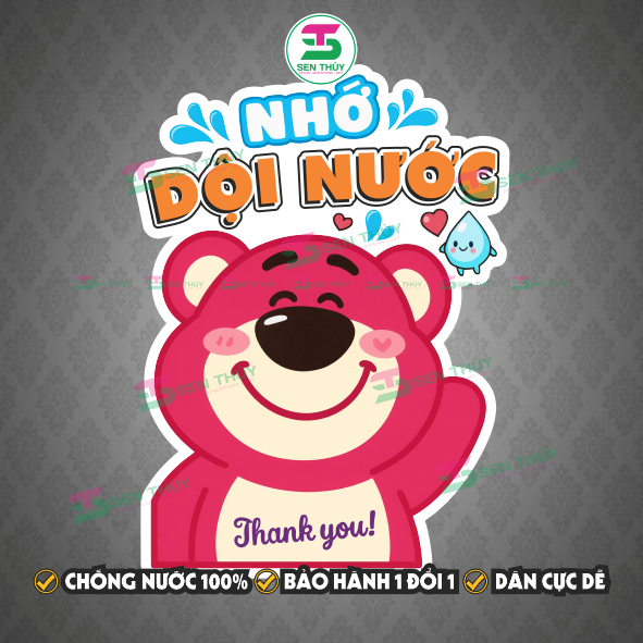 Miếng Dán Nắp Bồn Cầu Gấu Dâu Chống Nước - Decal Gấu Dâu Dán Tường, Kính, Toilet Trang Trí Dễ Thương - WC003
