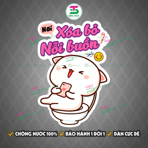 Miếng Dán Bồn Cầu Dễ Thương - Sticker Dán Bồn Cầu Cue Dùng Dán Trang Trí Toilet, Nhà Vệ Sinh, Tường - WC004