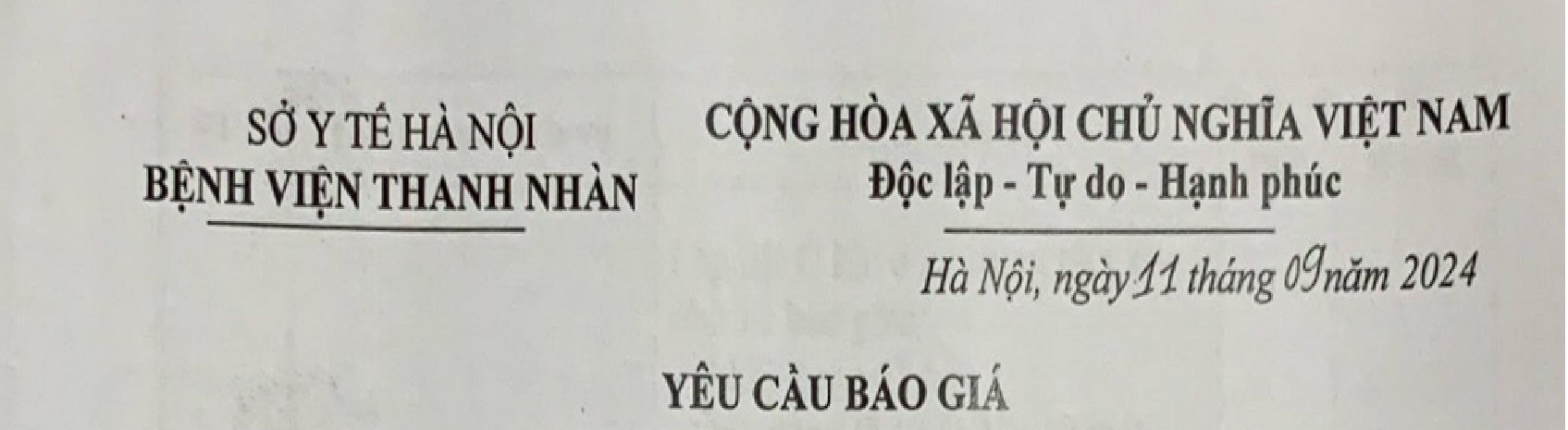Yêu cầu báo giá cho gói thầu: Dịch vụ lắp đặt ổ khí oxy trung tâm nhà T1