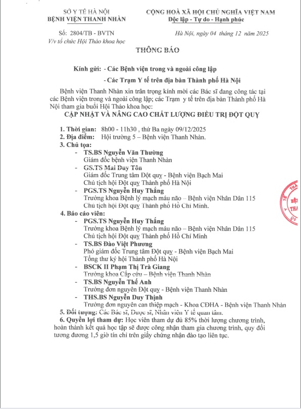 Thông báo về việc tổ chức Hội Thảo ngày 9/12