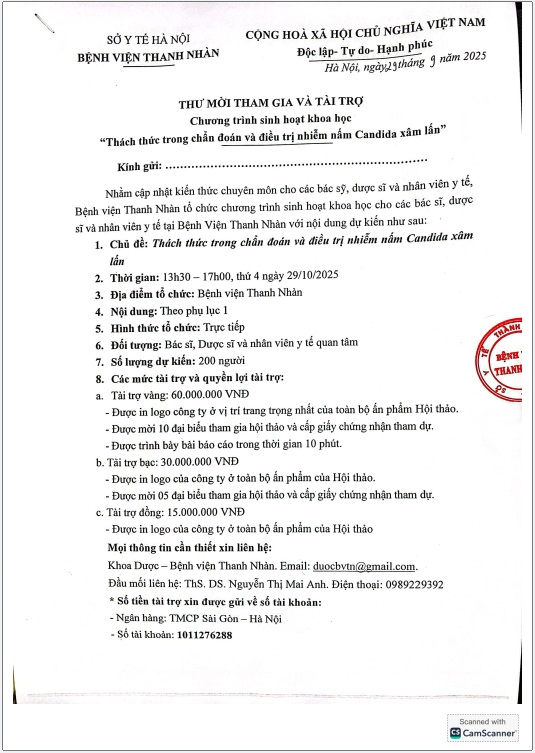Thư mời tham gia tài trợ chương trình sinh hoạt khoa học 