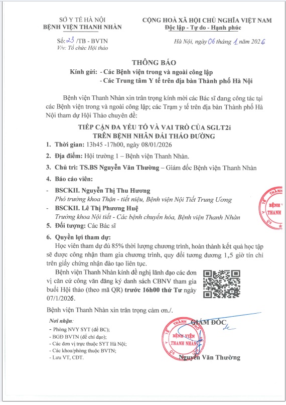 Thông báo tổ chức Hội Thảo Chuyên đề : TIẾP CẬN ĐA YẾU TỐ VÀ VAI TRÒ CỦA SGLT2i TRÊN BỆNH NHÂN ĐÁI THÁO ĐƯỜNG