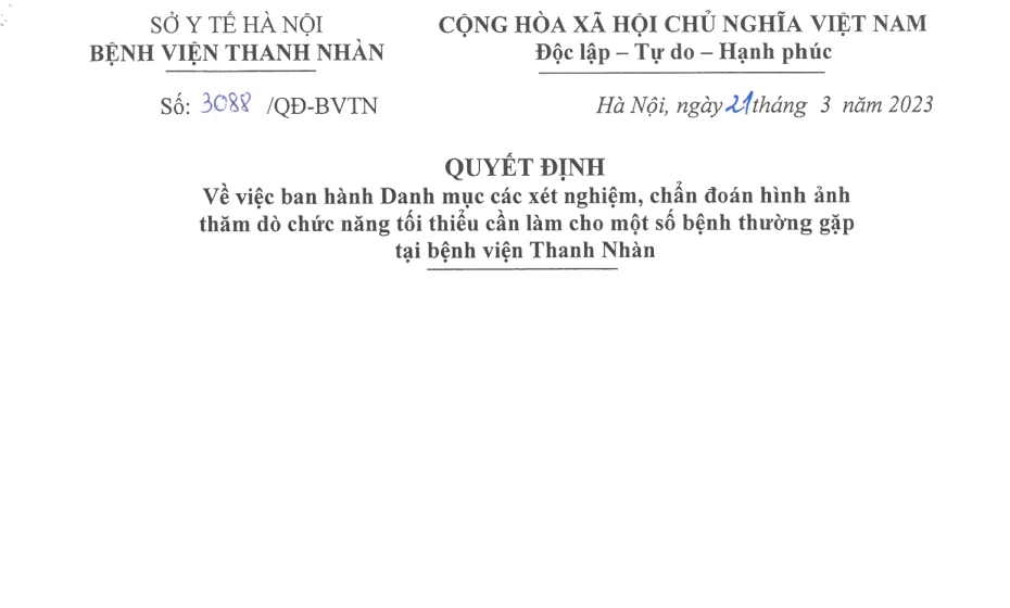 QĐ VV Ban hành Danh mục các XN CĐHA, TDCN tối thiểu cần làm cho 1 số bệnh thường gặp