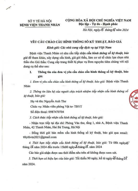 Yaau cầu chào cấu hình và báo giá  Cung cấp trang thiết bị phục vụ Đơn nguyên tiêm chủng