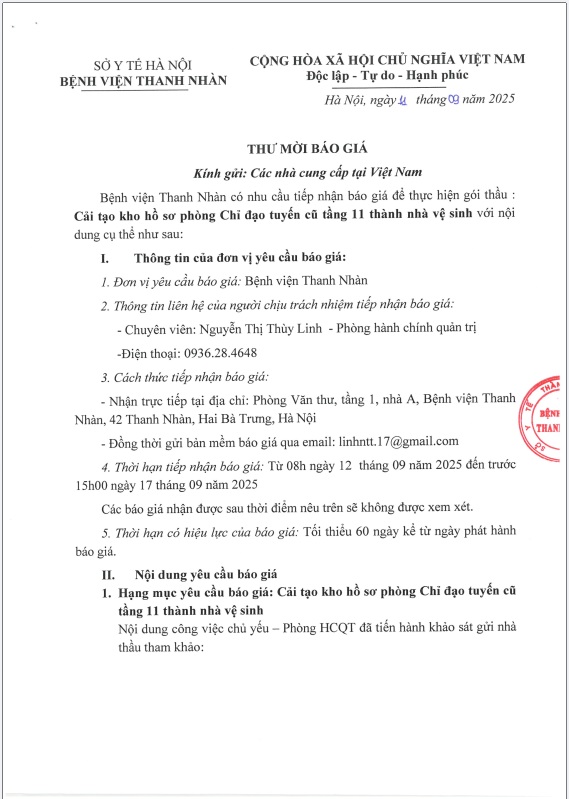 Gói thầu: Cải tạo kho hồ sơ phòng Chỉ đạo tuyến cũ tầng 11 thành nhà vệ sinh