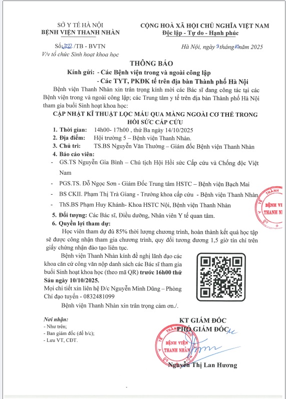 Sinh hoạt khoa học: CẬP NHẬT KĨ THUẬT LỌC MÁU QUA MÀNG NGOÀI CƠ THỂ TRONG HỒI SỨC CẤP CỨU