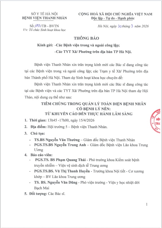Sinh hoạt khoa học chuyên đề : TIÊM CHỦNG TRONG QUẢN LÝ TOÀN DIỆN BỆNH NHÂN CÓ BỆNH LÝ NỀN TỪ KHUYẾN CÁO ĐẾN THỰC HÀNH LÂM SÀNG