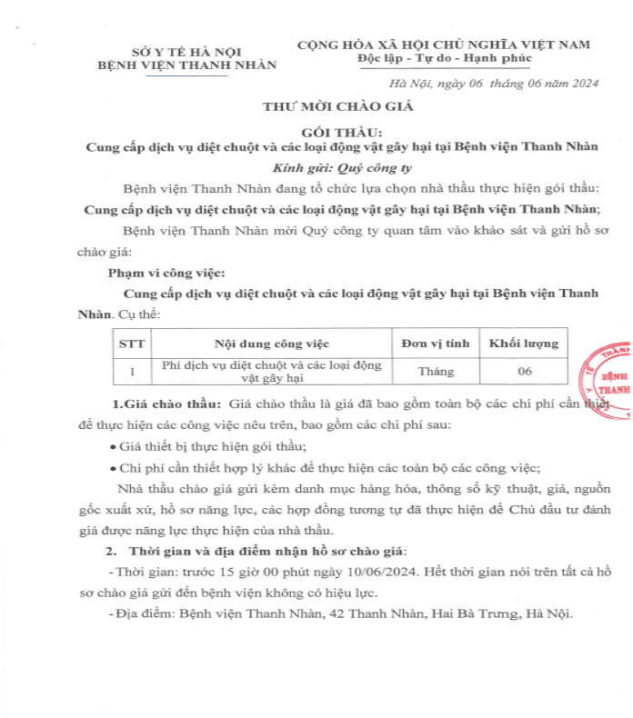 Thư mời chào giá gói thầu: