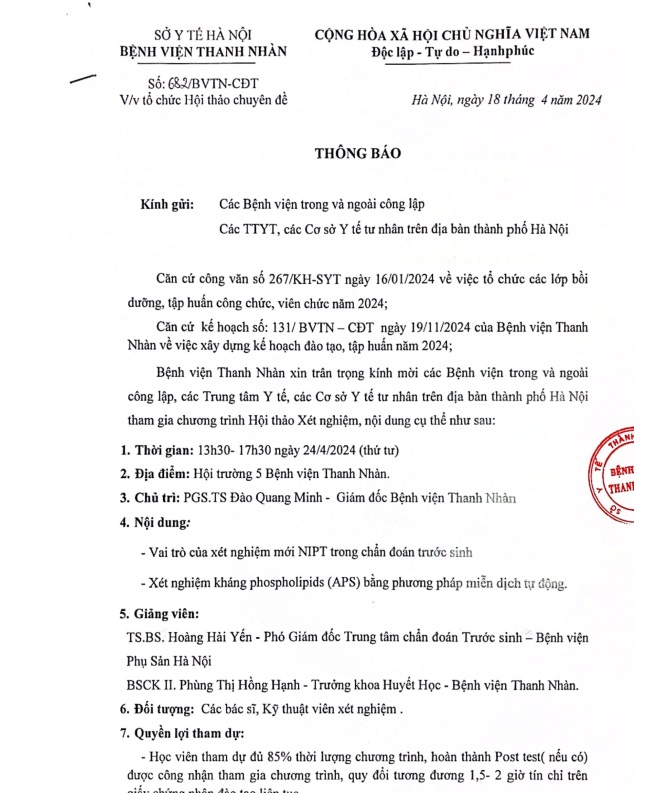 Hội thảo chuyên đề: Vai trò của xét nghiệm mới NIPT trong chẩn đoán trước sinh