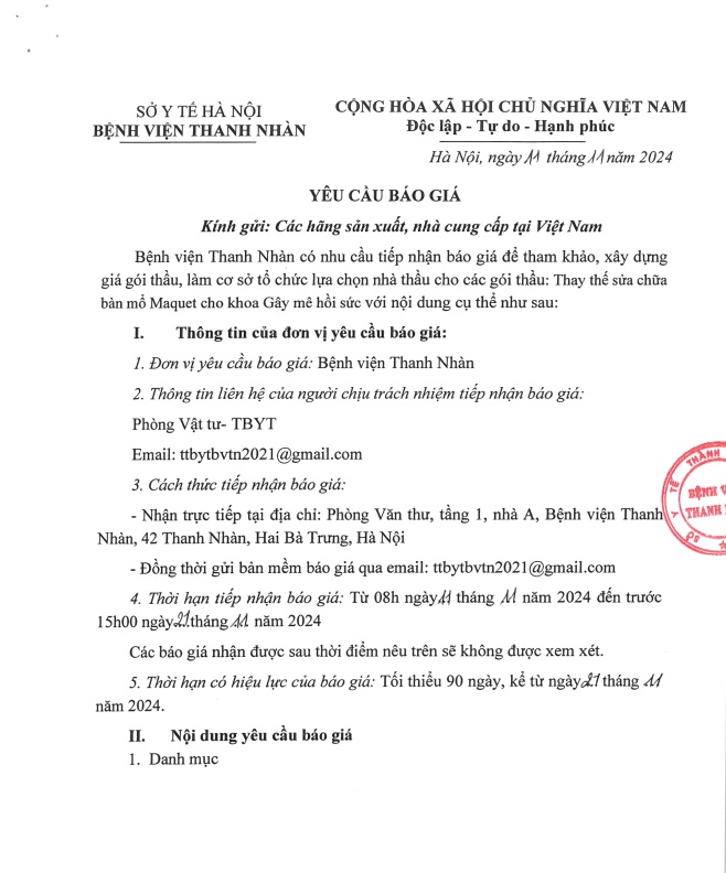Yêu cầu báo giá cho gói thầu Thay thế sửa chữa bàn mổ Maquet cho khoa Gây mê hồi sức​