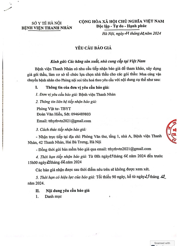 Yêu cầu báo giá để tham khảo, xây dựng giá gói thầu, làm cơ sở tổ chức lựa chọn nhà thầu cho các gói thầu: Mua cáng vận chuyển bệnh nhân cho phòng nội soi tiêu hoá theo yêu cầu