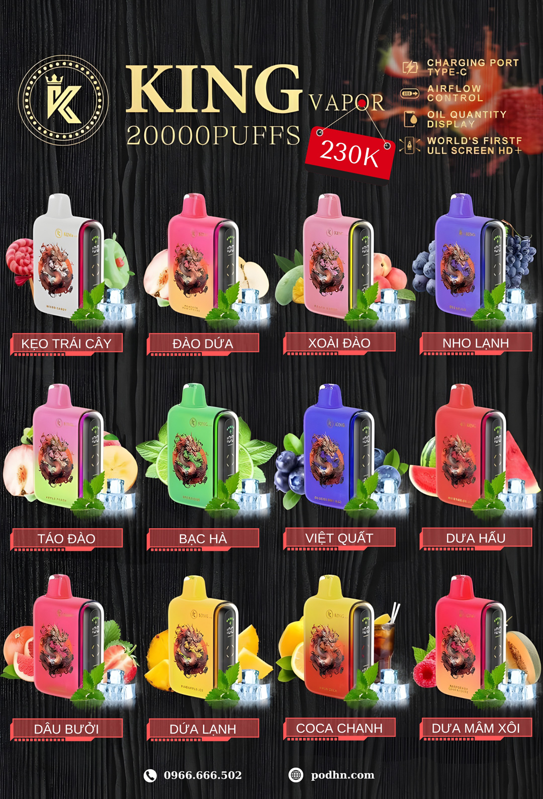 Review chi tiết King Vapor Pulse 20000 Hơi (50mg) – Pod 1 Lần