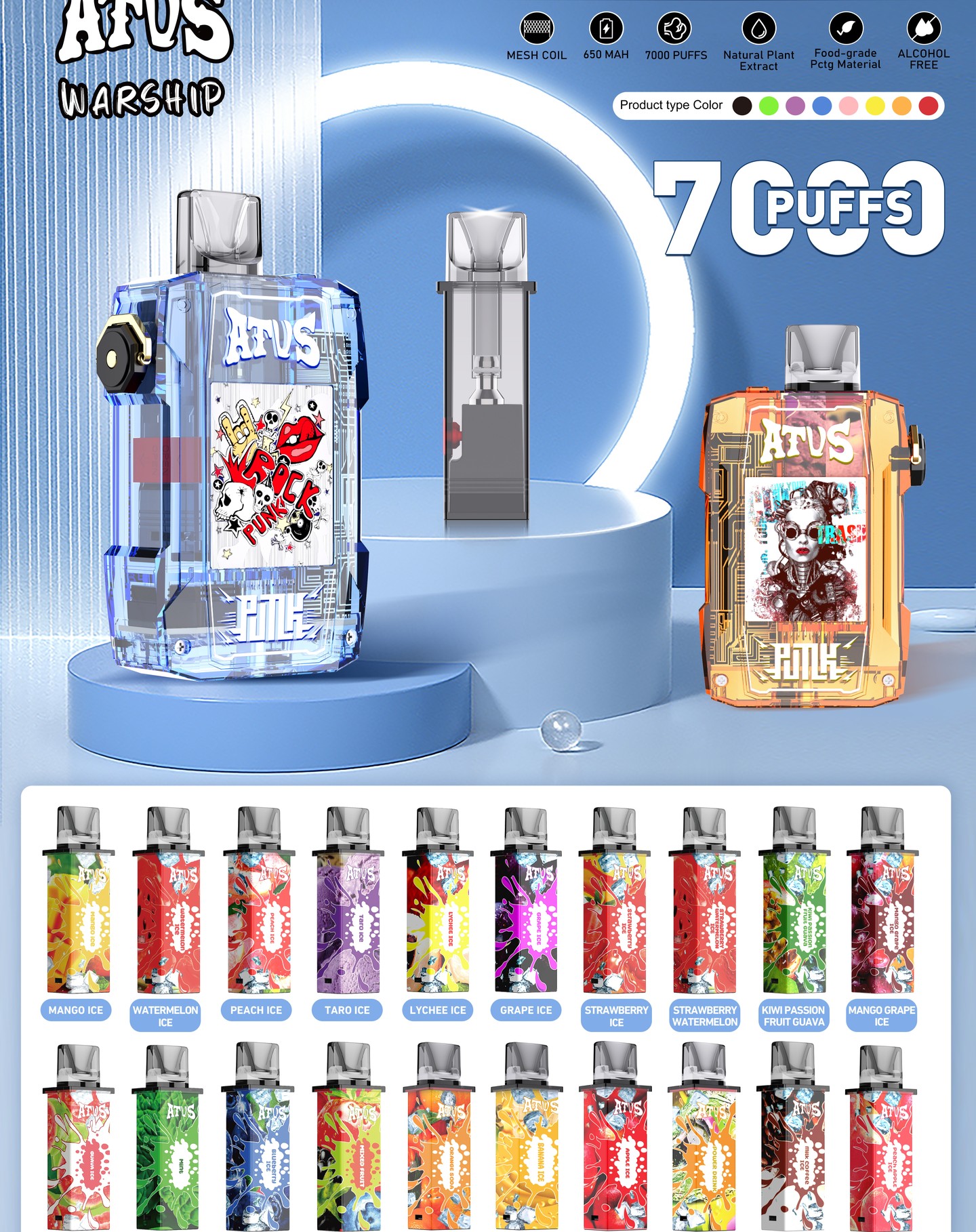 ATVS Warship 7000 Hơi - Việt Quất Lạnh (50mg) – Pod 1 Lần