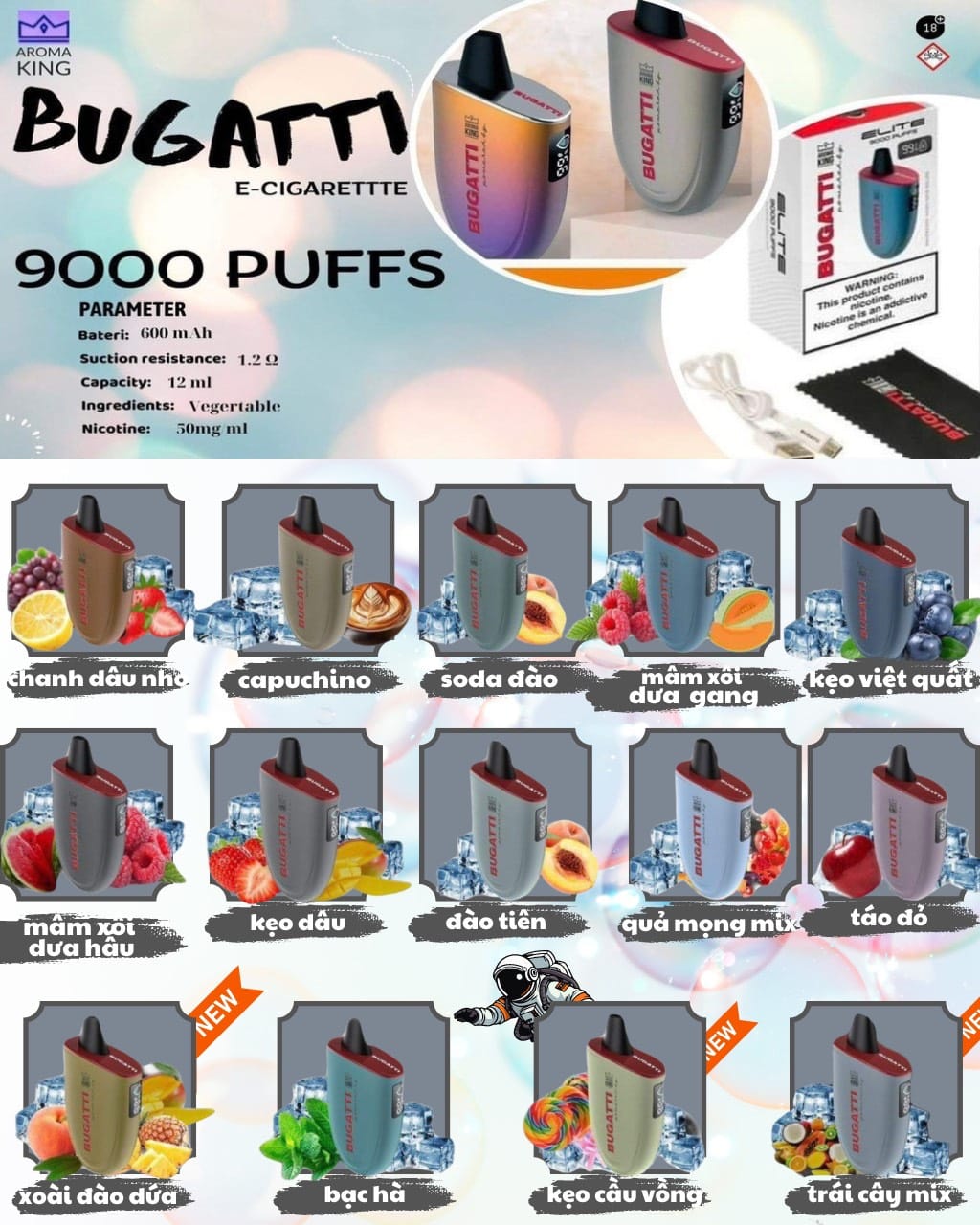 Bugatti Elite 9000 Hơi Kẹo Việt Quất (50mg) – Pod 1 Lần