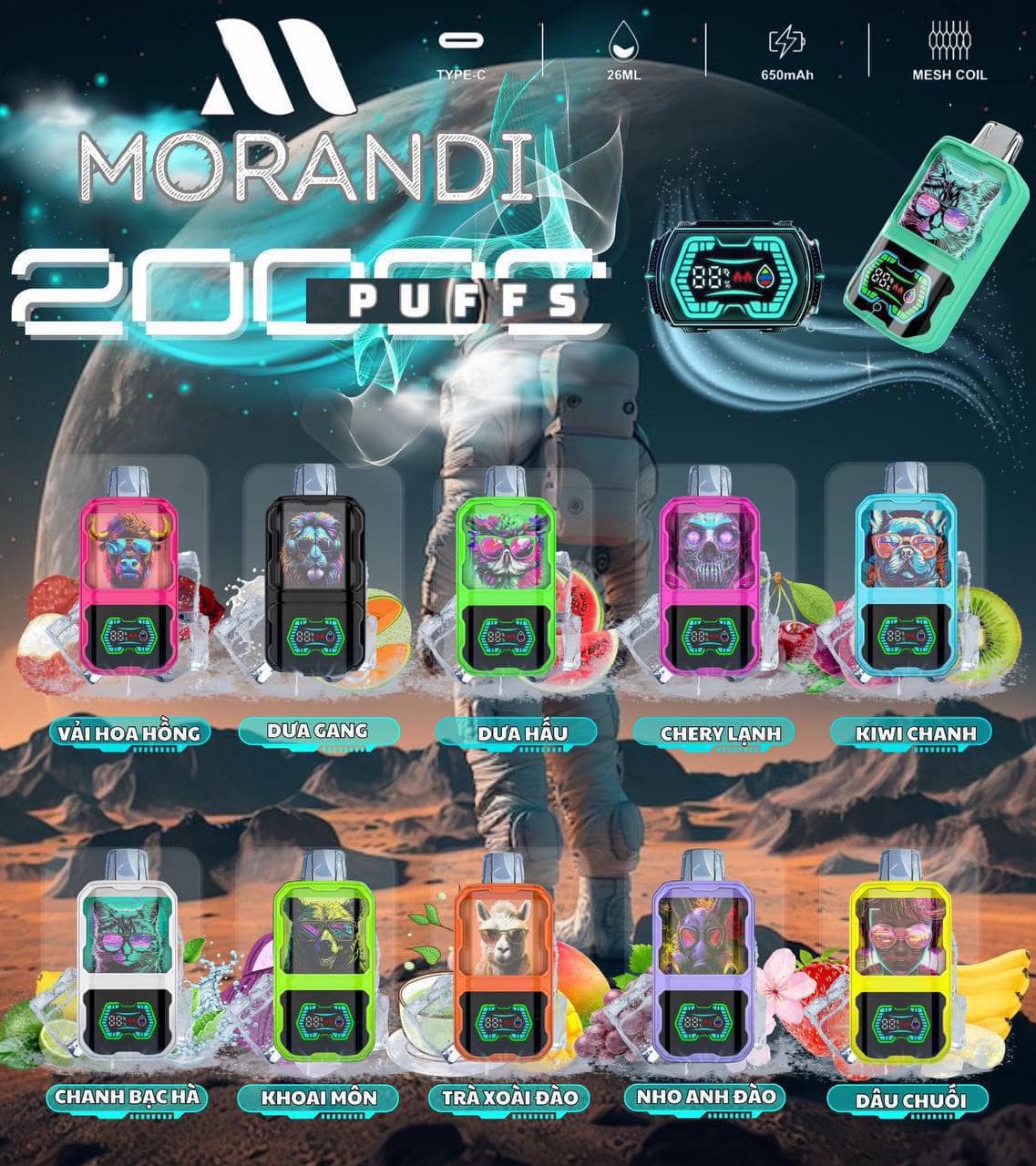 Morandi 20000 Hơi Kiwi Chanh Leo (50mg) – Pod 1 Lần