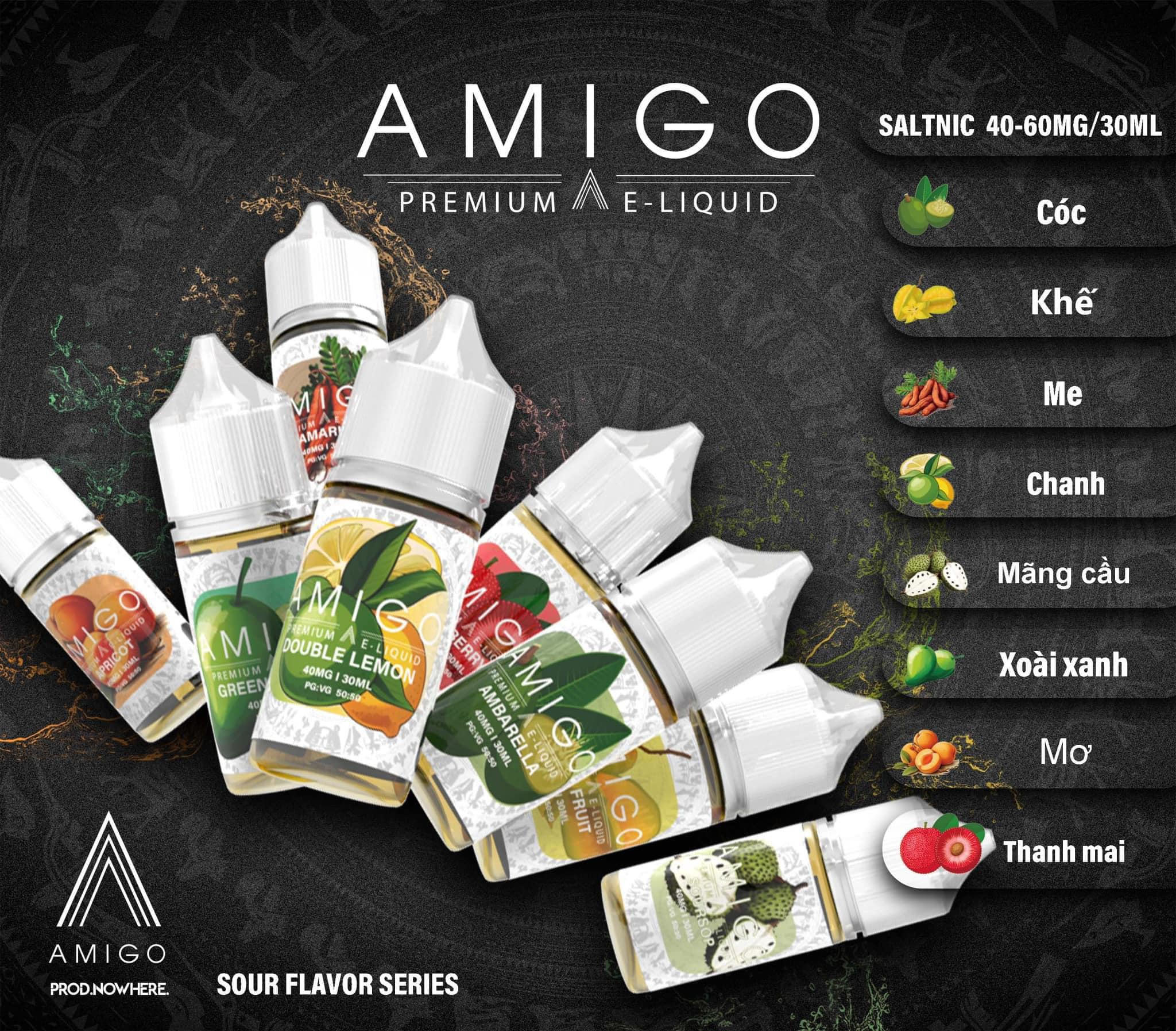 Amigo By Nowhere Green Mango Xoài Xanh Saltnic (30ml / 40mg / 60mg)