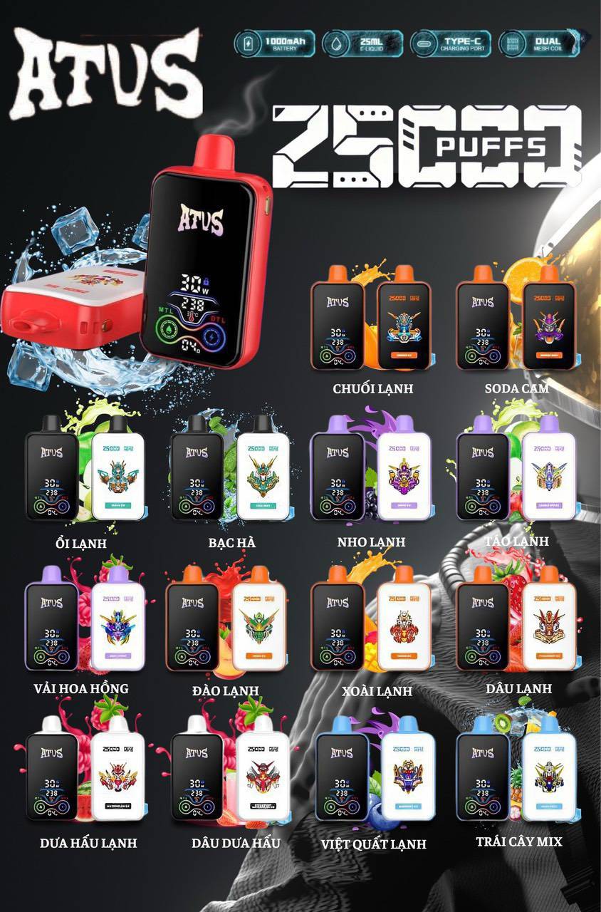 ATVS Mecha Vape 25000 Hơi Xoài Lạnh (50mg) – Pod 1 Lần