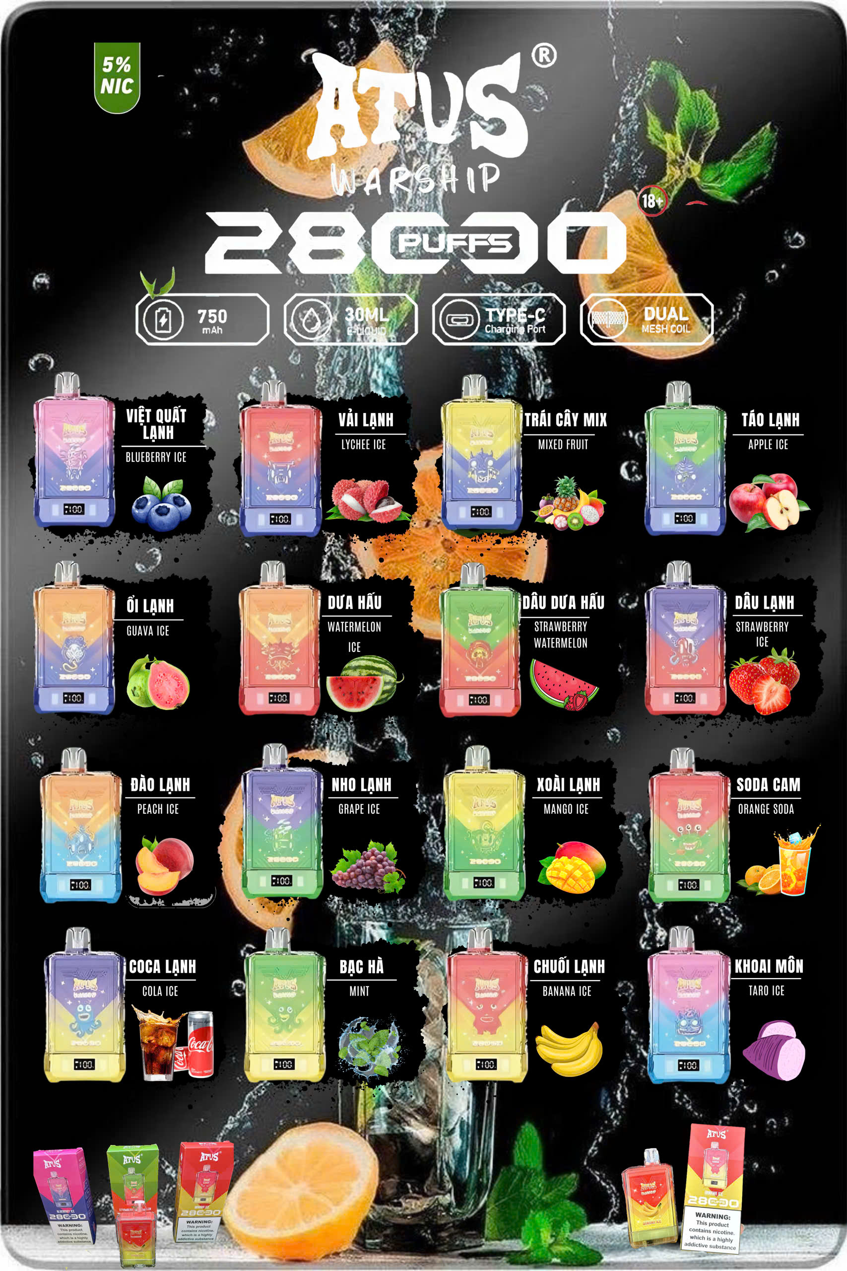 ATVS Warship 28000 Hơi Dâu Lạnh (50mg) – Pod 1 Lần