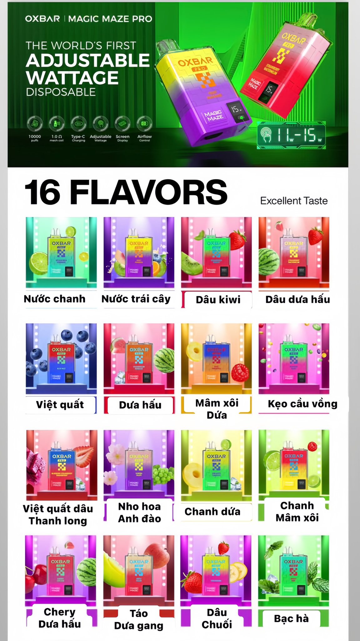 Oxbar Magic Maze Pro 10000 Hơi Kẹo Cầu Vồng (50mg) – Pod 1 Lần