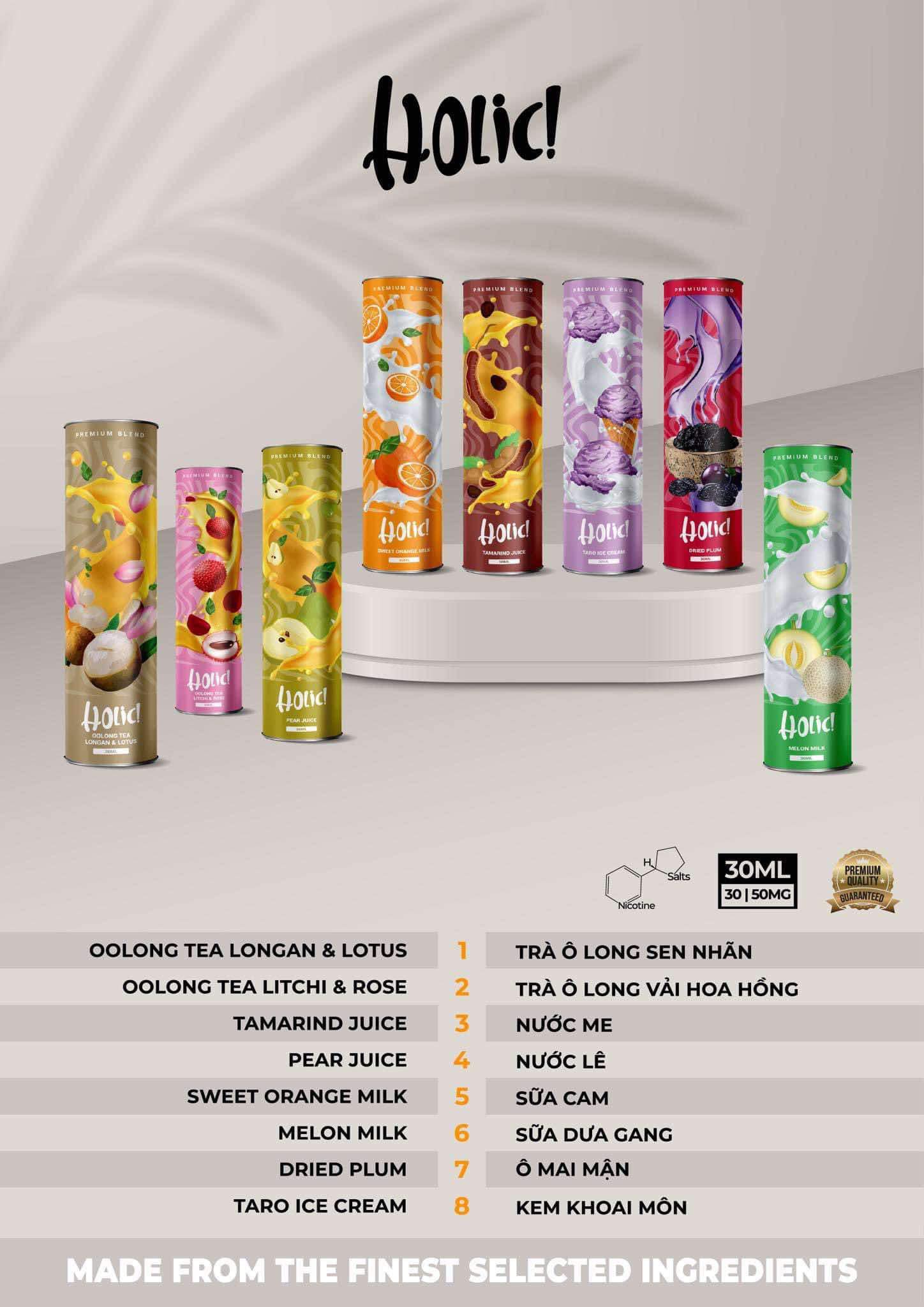 Holic Premium Trà Ô Long Vải Hoa Hồng Saltnic (30ml / 30mg / 50mg)