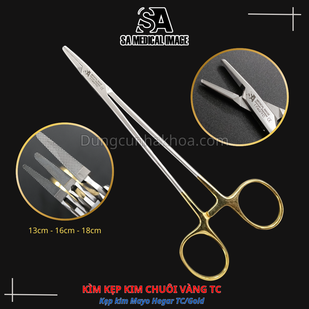 Kìm kẹp kim chuôi vàng 13cm, kìm kẹp kim 16cm, kìm kẹp kim 18cm, kìm kẹp kim nha khoa, kìm mang kim nha khoa, pen kẹp kim khâu nha khoa (1)