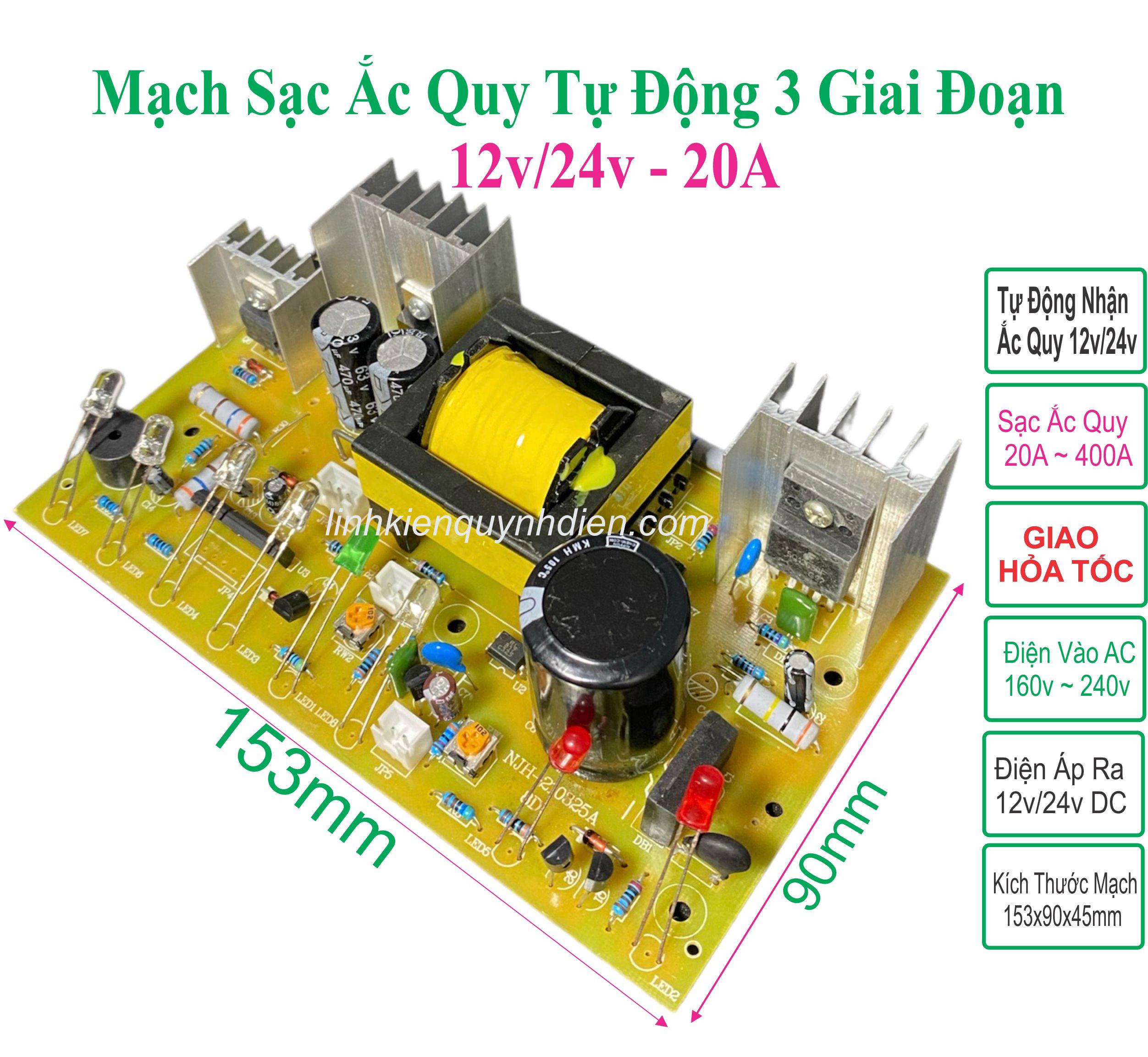 Hướng dẫn đấu nối và sử dụng mạch sạc ắc quy tự động 12/24v 20A Linh kiện Quỳnh Diễn