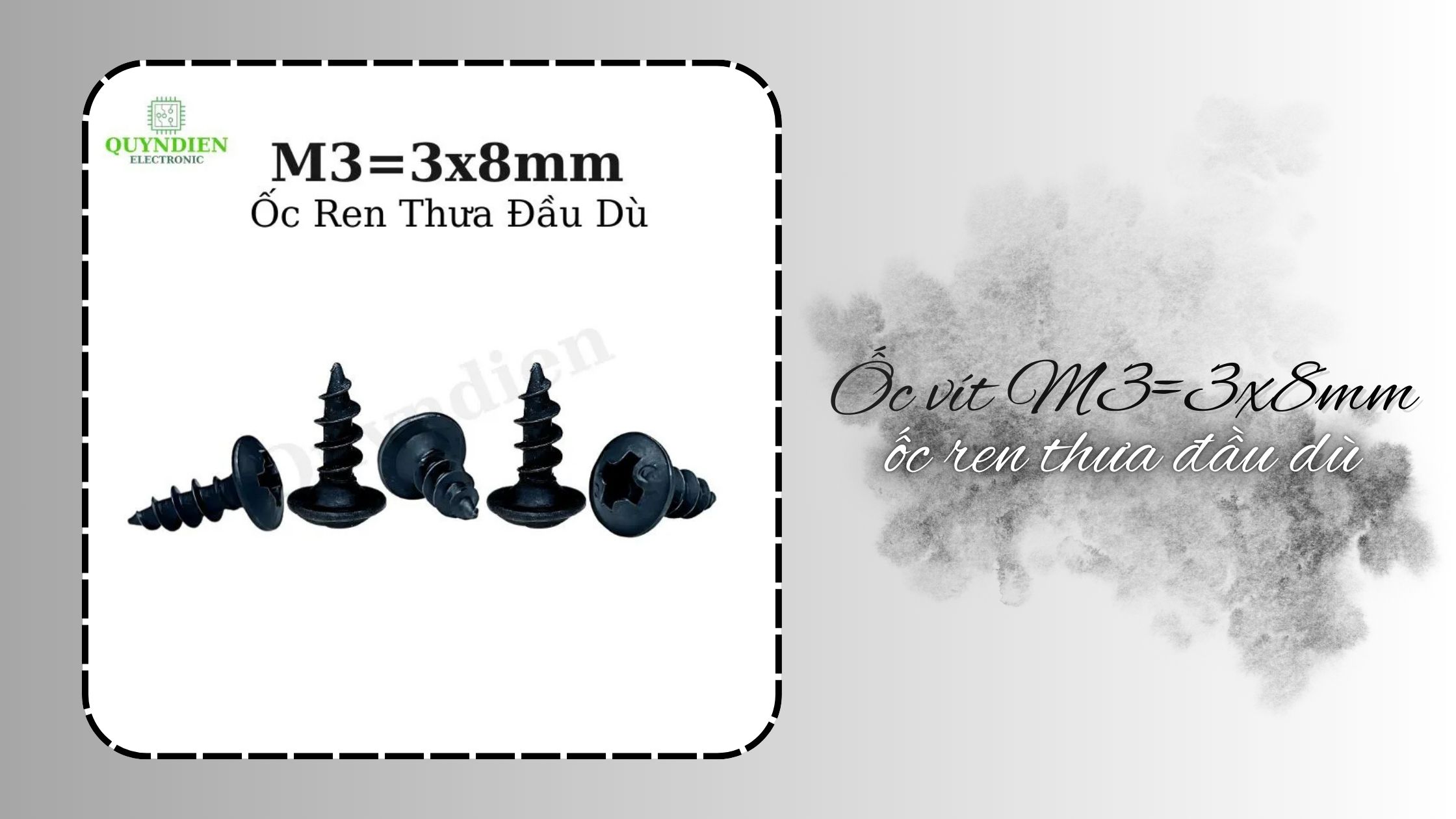 Ốc ren thưa đầu dù M3 – 3×8mm, chất liệu thép đen cứng cáp, chuyên dùng cho lắp ráp hộp nhựa, khung máy, mô hình DIY và các thiết bị điện tử cần độ bám ren cao.