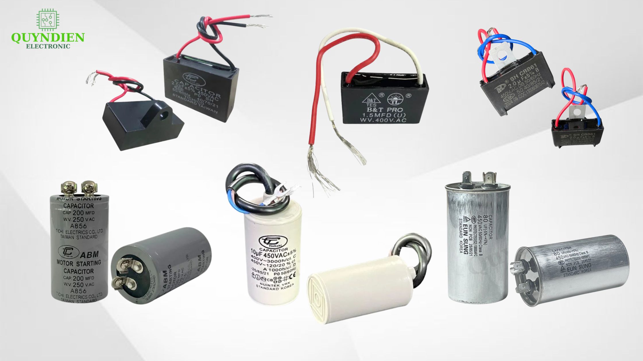 Tất cả đều được Linh Kiện Quỳnh Diễn chọn lọc kỹ càng – đảm bảo đúng trị số, đúng chuẩn kỹ thuật, an toàn tuyệt đối khi sử dụng cho motor, quạt, máy bơm và điều hòa.