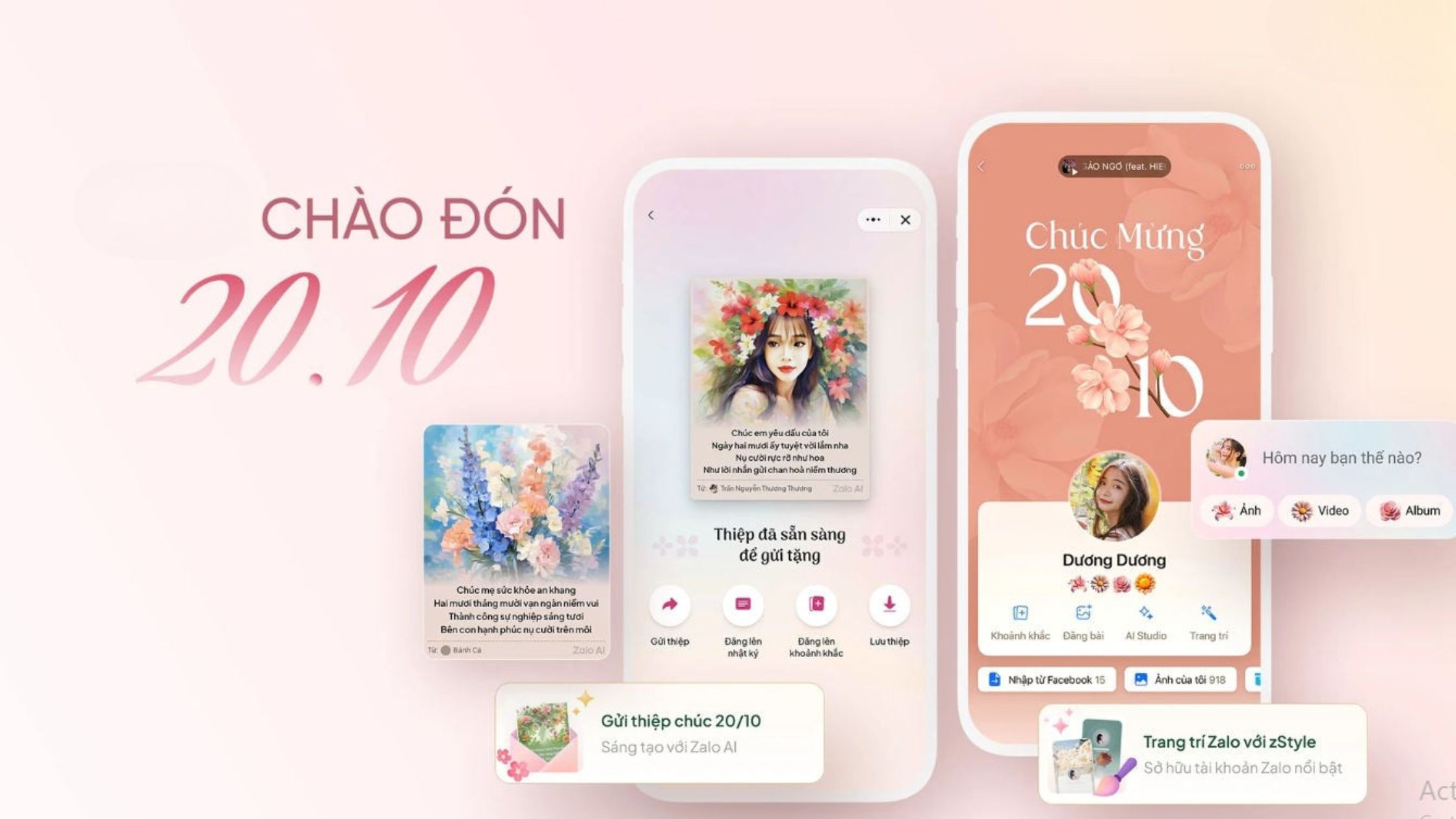 Giao diện chào mừng 20/10 (Zalo hoặc nền tảng số)