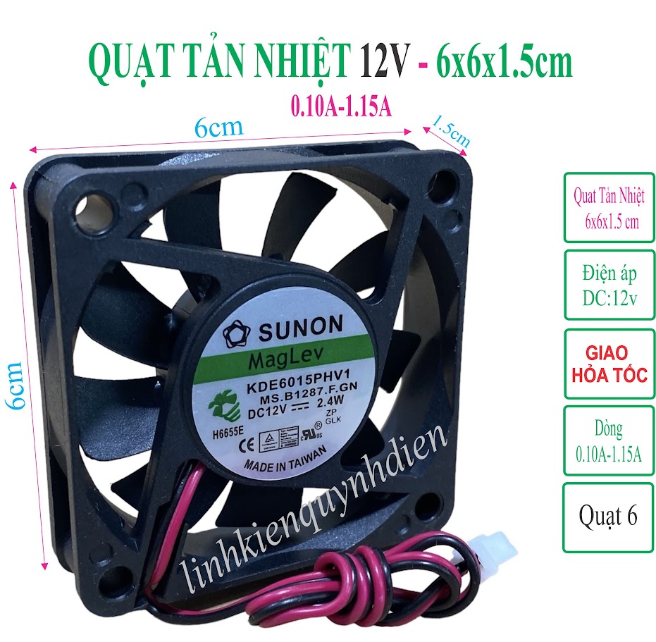 Quạt tản nhiệt 12v 6x6x1.5cm