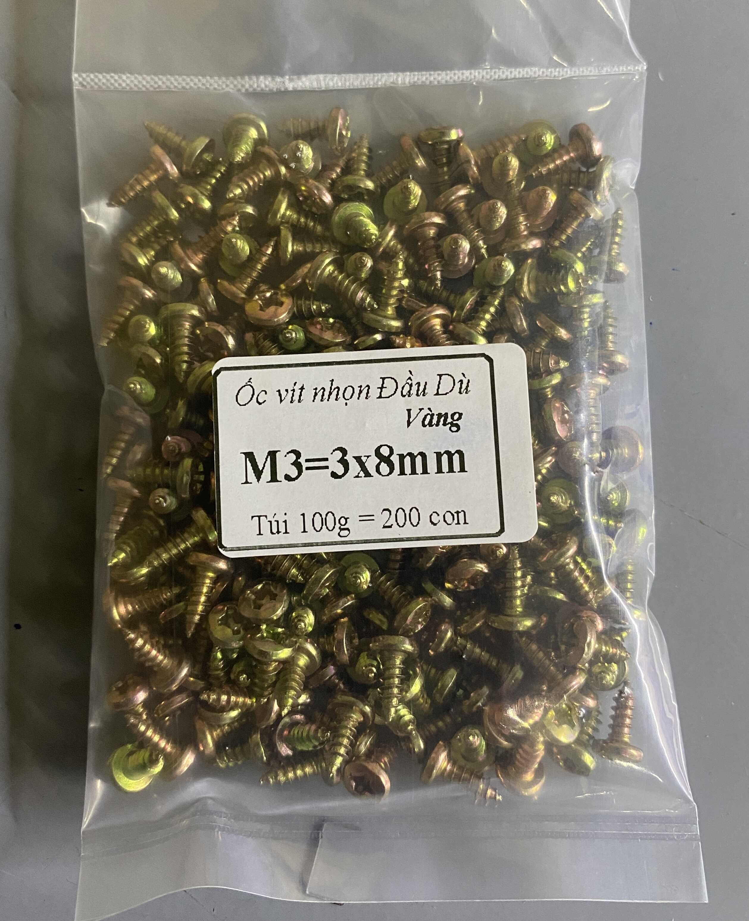 Ốc Vít Nhọn M3 Đinh Ốc Ren Xoắn 3ly Dài 8mm, 14mm - Ốc Màu Vàng