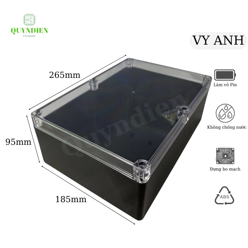 Hộp Nhựa Vy Anh 265x185x95mm Màu Đen Nắp Trong