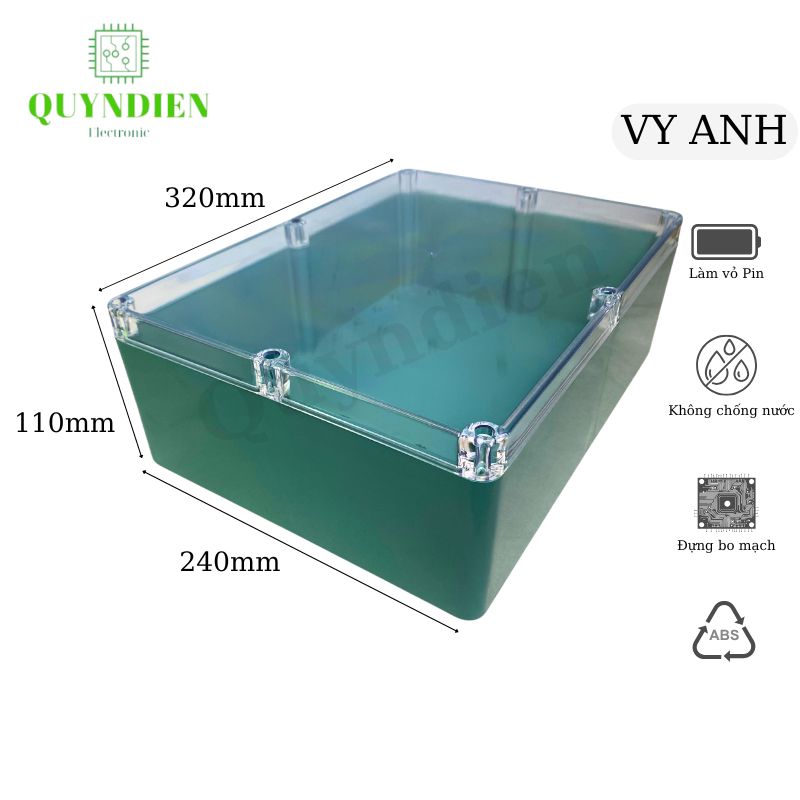 Hộp Nhựa Vy Anh 320x240x110mm Màu Xanh Nắp Trong