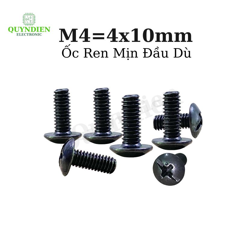 Ốc Vít Đầu Dù Ren Mịn M4=4x10mm Màu Đen - 1.000 Con