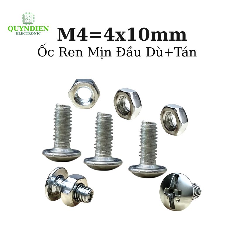 Ốc Vít M4=4x10mm Kèm Tán Ren Mịn Đầu Dù Màu Trắng