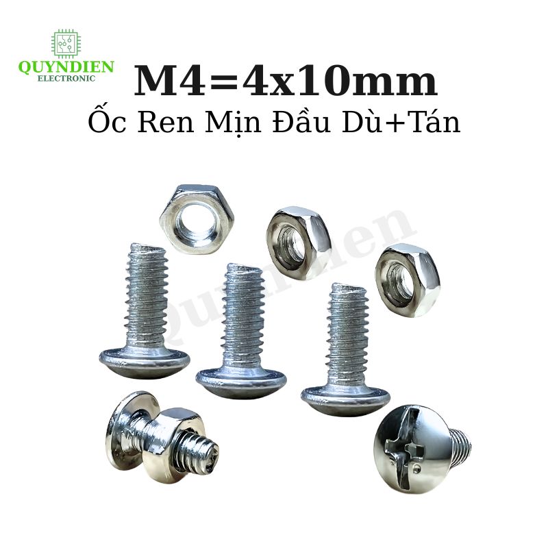 Ốc Vít M4x10mm Ren Mịn Đầu Dù Kèm Tán