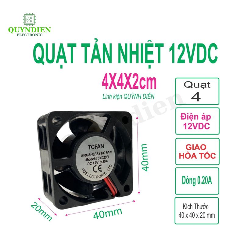 Quạt Tản Nhiệt mới 12VDC 4x4x2 cm dòng 0.3A-Vĩ 125 Cái